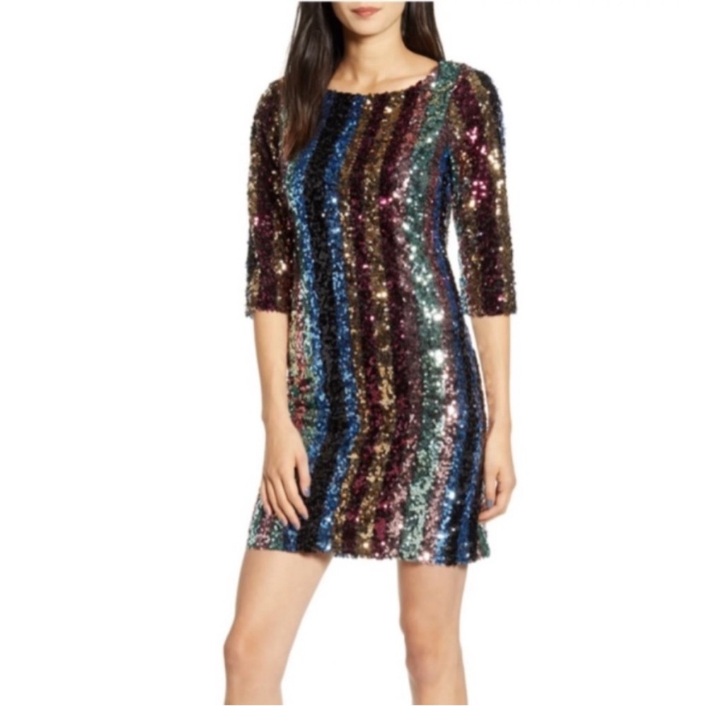 Cupcakes & Cashmere Sequin Striped Mini Dress - Multicolor